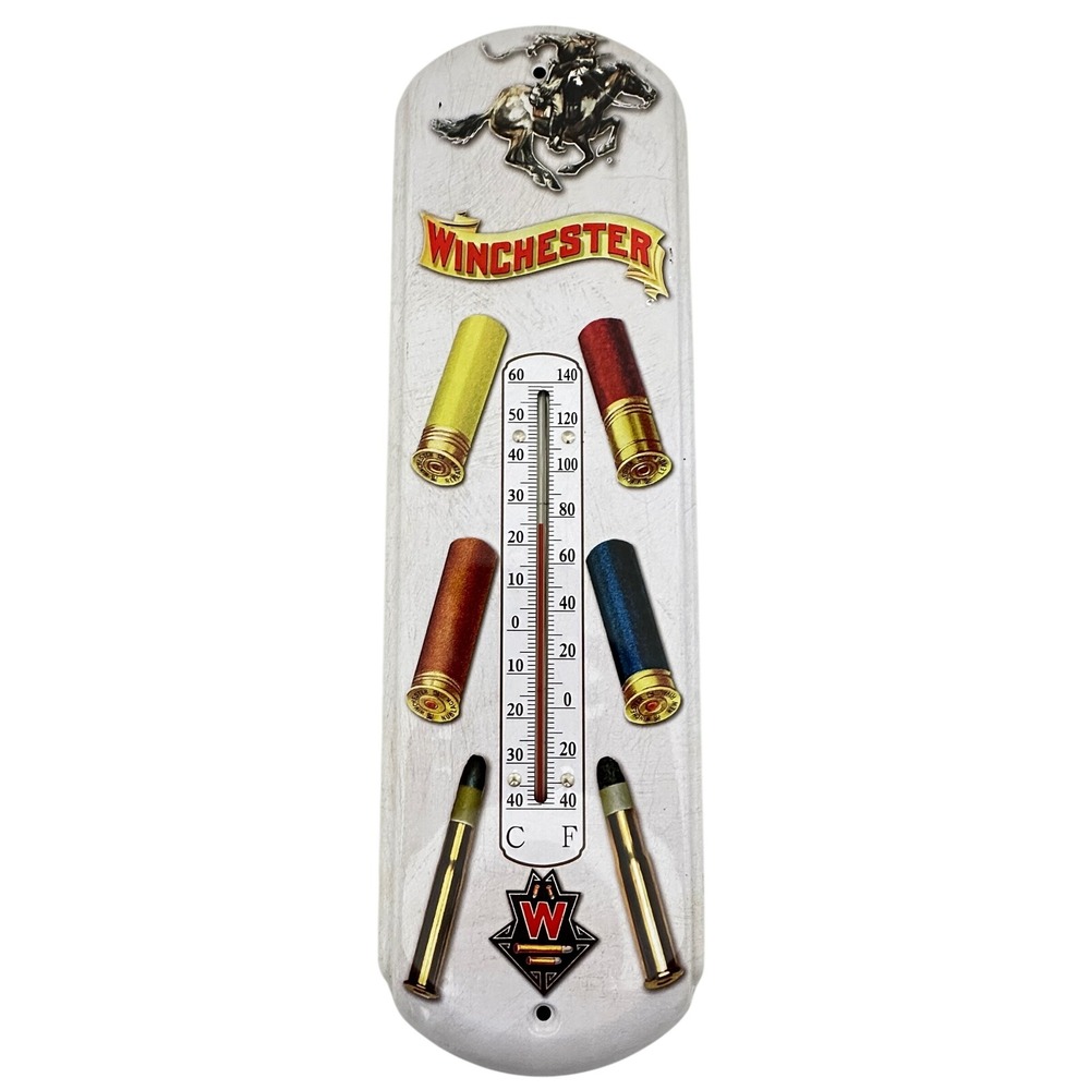 Winchester Repeating Arms Metal Wall Thermometer Cowboy Hunting Cabin Decor 17in